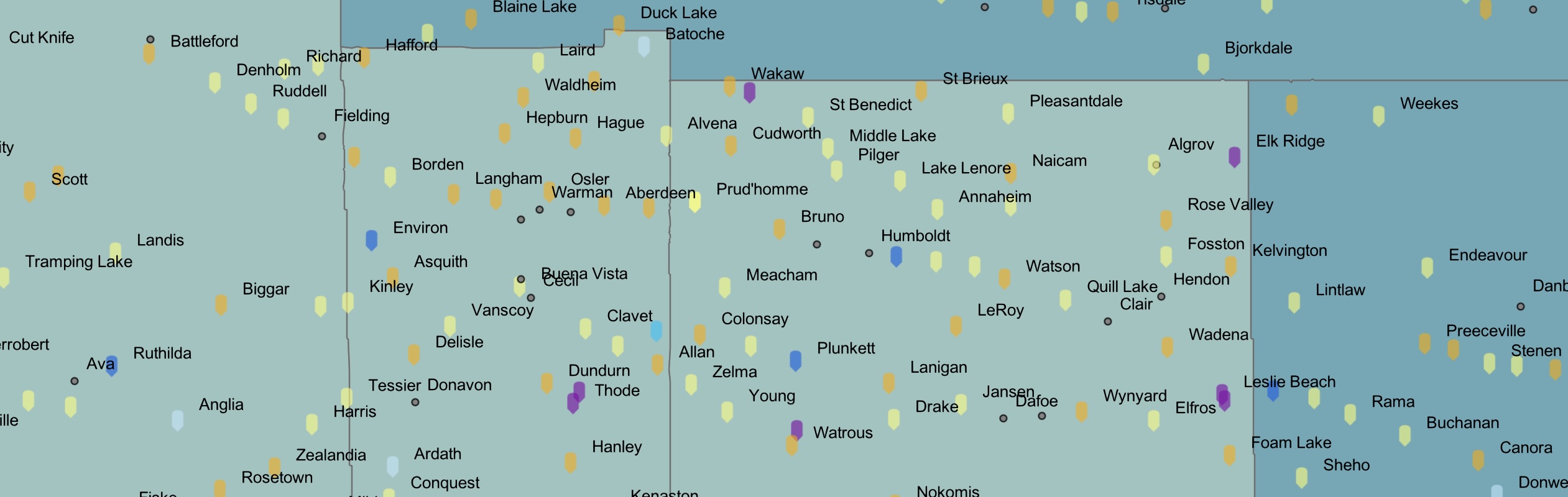 Saskatchewan Communities and Population Map